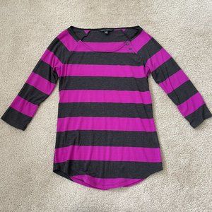 Banana Republic Shirt Womens XS Striped Magenta Gray Casual 3/4 Sleeve Buttons